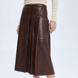 Mango Leather Skirt Brown NWT